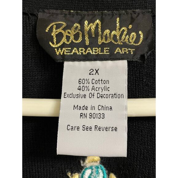Bob Mackie Black Cardigan Sweater with Native Embroidery Design 2X - Picture 9 of 12